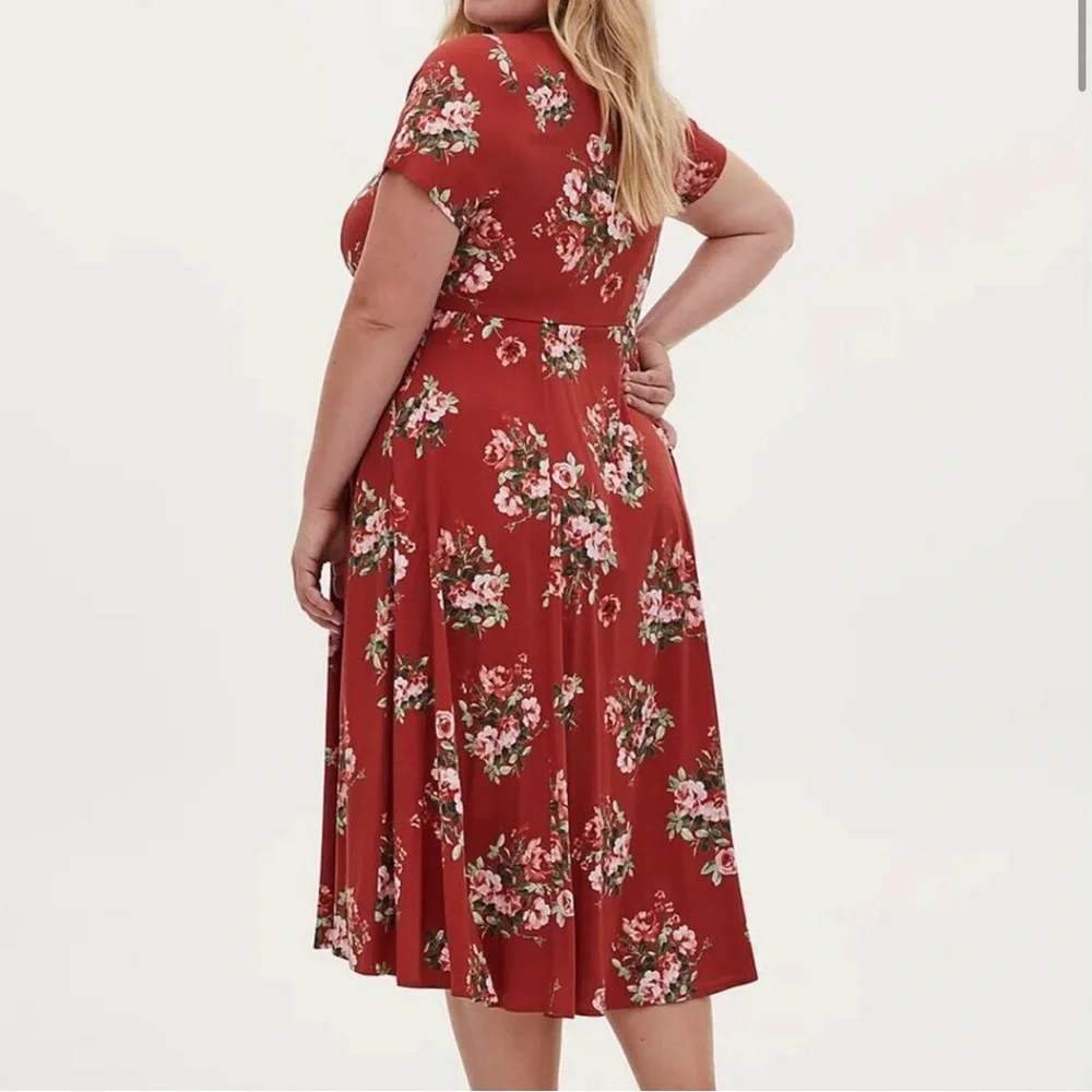 GUS Torrid 4 (24/26) Burnt Orange Floral Dress Buttons and Maxi Skirt Pockets - Picture 2 of 4